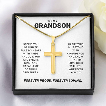 To My Grandson - Graduation Special Occasion Gold Cross Necklace  With Heartfelt Message Card