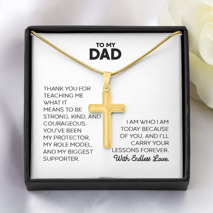 Dad Gift For Christmas, Birthday, Or Special Occasion - Artisan Cross Gold Pendant Necklace  With Heartfelt Message Card