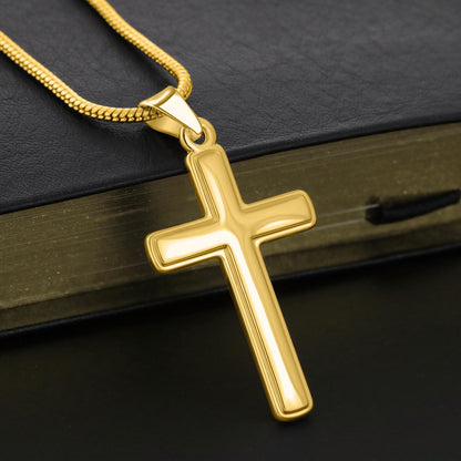 To My Grandson - High School Or College Graduation Or Special Achievement Gift, Men's Cross Necklace  With Heartfelt Message Card