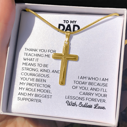 Dad Gift For Christmas, Birthday, Or Special Occasion - Artisan Cross Gold Pendant Necklace  With Heartfelt Message Card