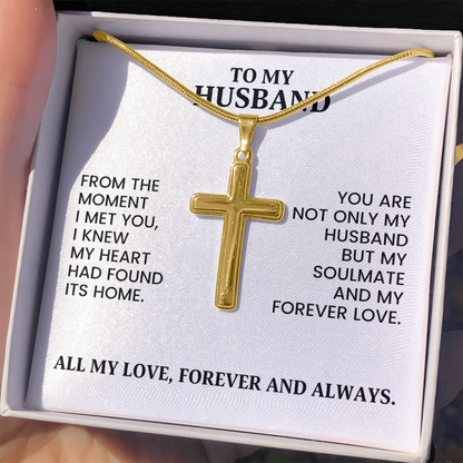 Husband Gift For Christmas, Anniversary, Birthday - Artisan Cross Gold Pendant Necklace  With Heartfelt Message Card