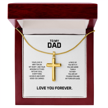 To My Dad Gift For Christmas, Birthday, Special Occasion - Artisan Cross Necklace In Gold Or Stainless Steel  With Heartfelt Message Card