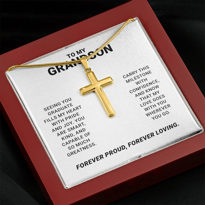To My Grandson - Graduation Special Occasion Gold Cross Necklace  With Heartfelt Message Card