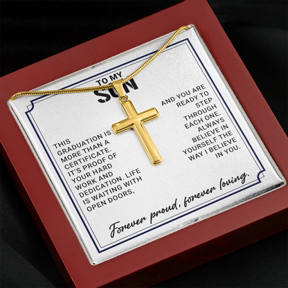 To My Son - High School Or College Graduation Gift From Mom Or Dad, Men's Cross Necklace  With Heartfelt Message Card