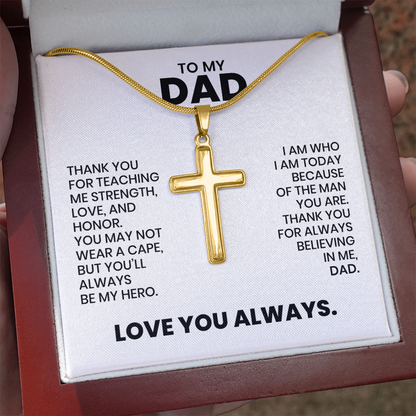 Dad Gift For Christmas, Birthday, Father's Day - Artisan Cross Gold Or Stainless Steel Necklace  With Heartfelt Message Card